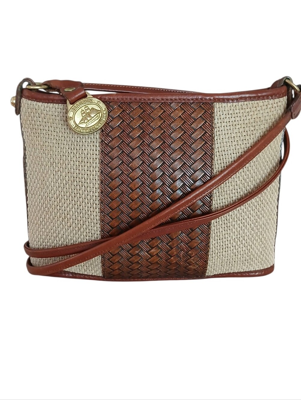 Vintage Brahmin Basketweave Leather Woven Crossbody 90's Coastal Old Money